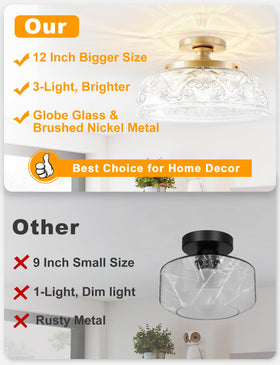 Slypadan 3-light globe close-up showcases vintage glass shade and engraving.