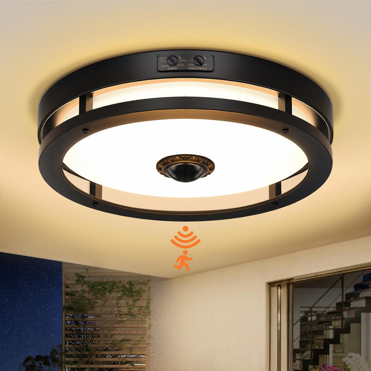 Slypadan outdoor motion sensor light on porch for secure night entry.