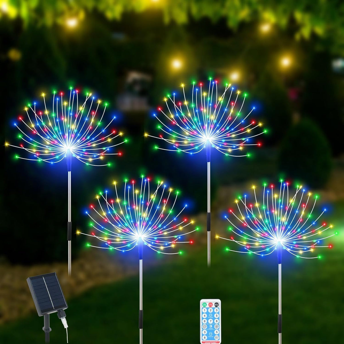 Slyuexu solar garden lights four-pack with 120 LEDs for bright outdoor illumination