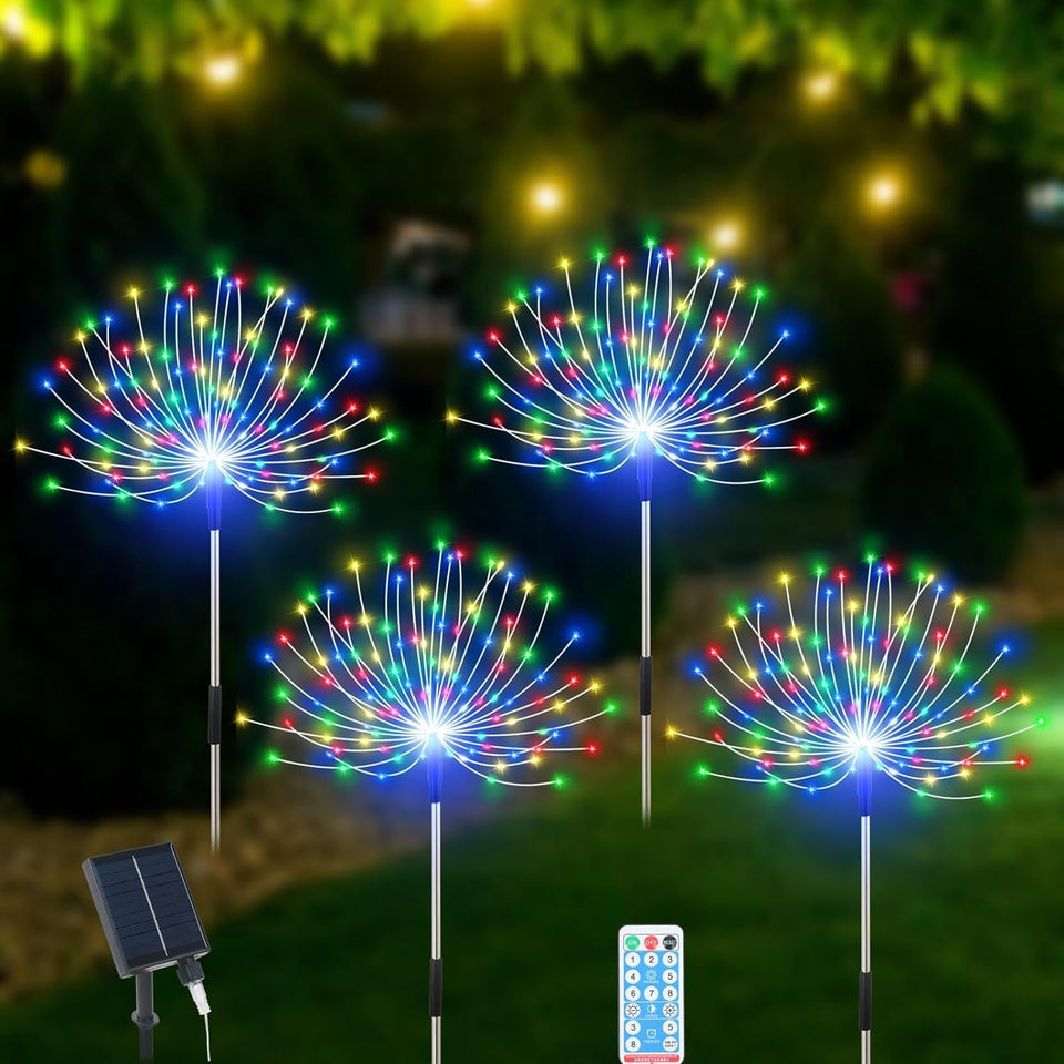 Slyuexu solar garden lights four-pack with 120 LEDs for bright outdoor illumination