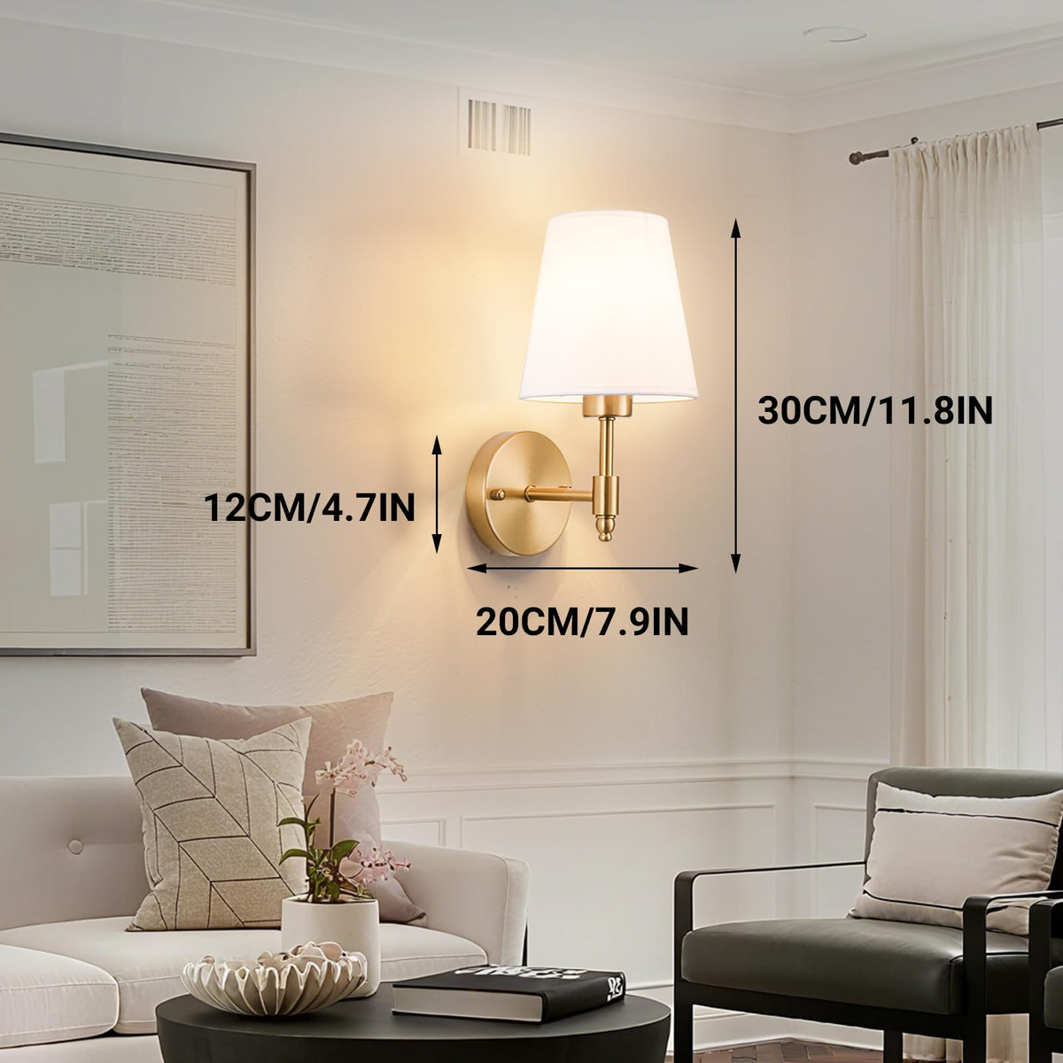 Slywise bedroom and living room wall decor shows two sconces framing a TV.