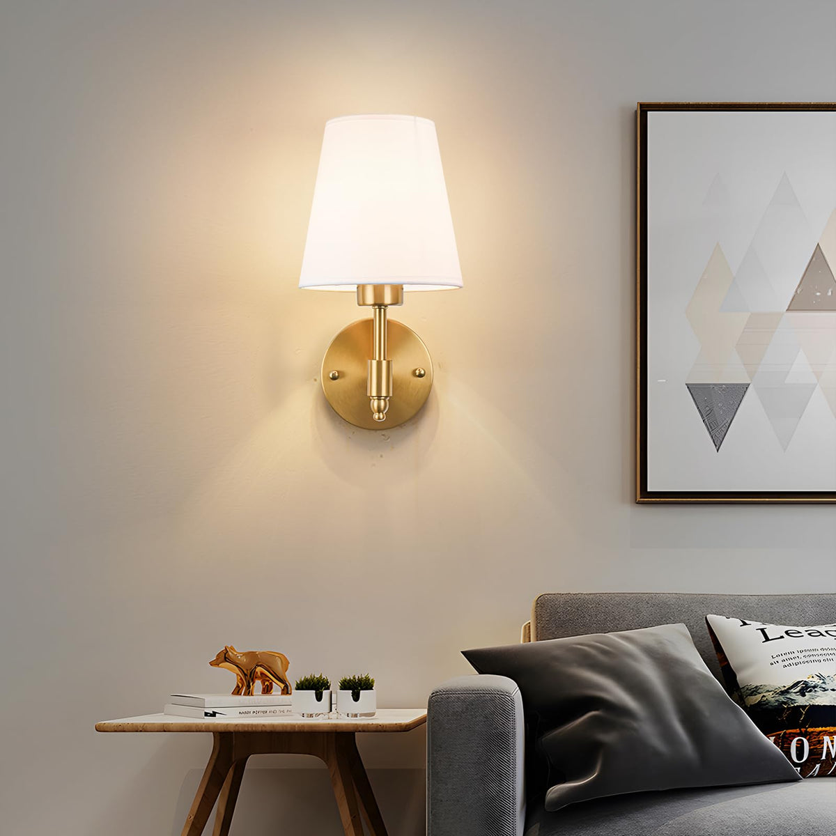 Slywise two-sconce setup provides symmetrical lighting for cozy conversations.
