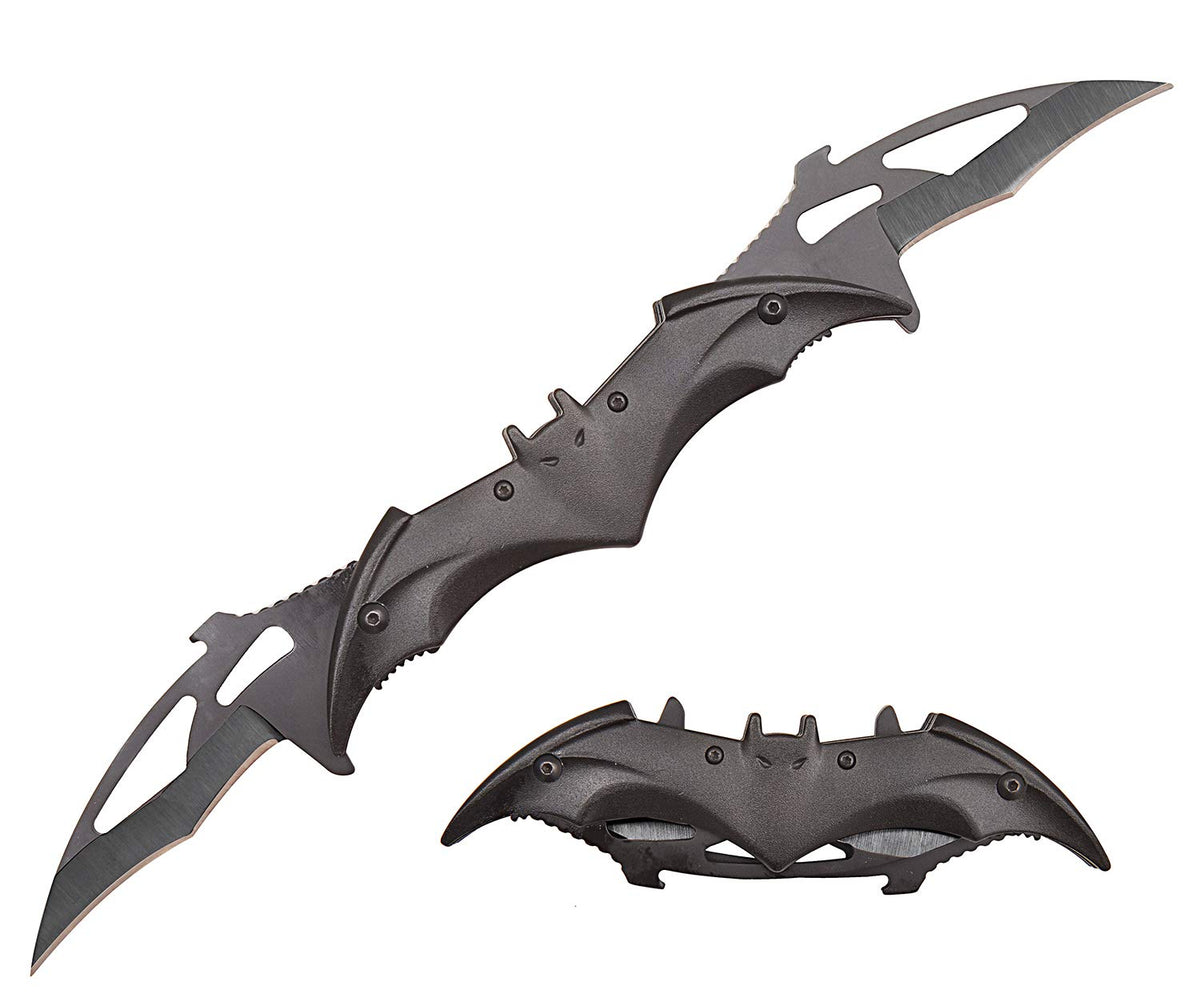 SM Group Bat Knife Twin Blade closed, compact EDC option with belt clip.