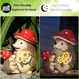Smadeer hedgehog mushroom head detail adds whimsy to porch and flower bed
