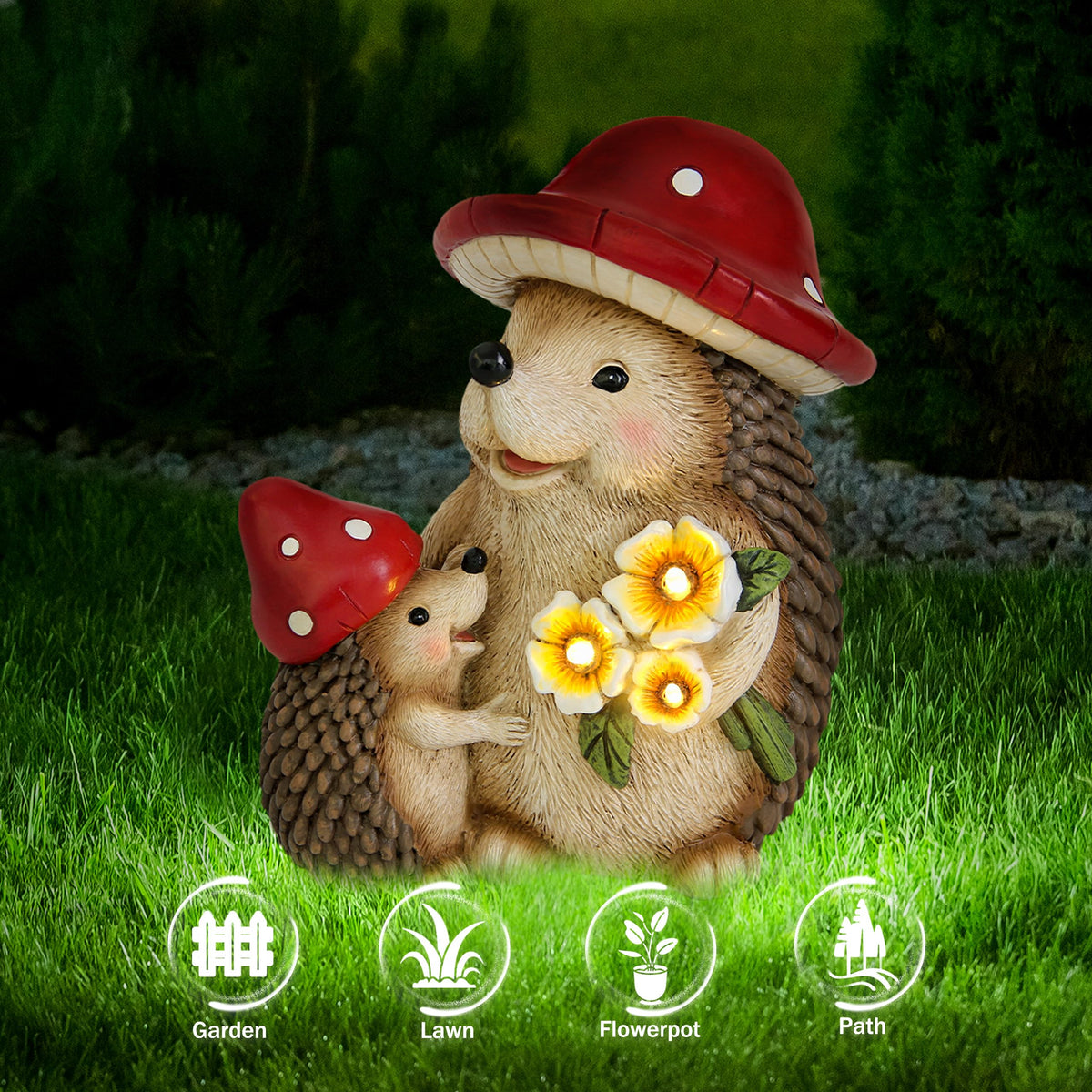 Smadeer hedgehog night illumination on weatherproof resin statue