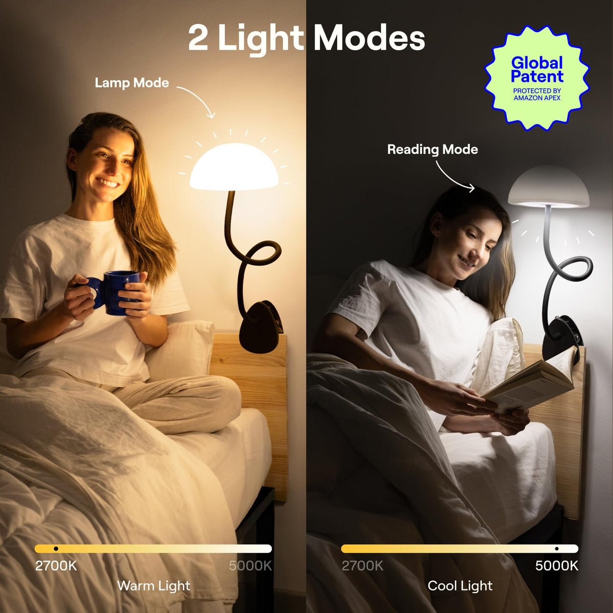 Smallish Shroommate clip-on light at a desk for focused reading.
