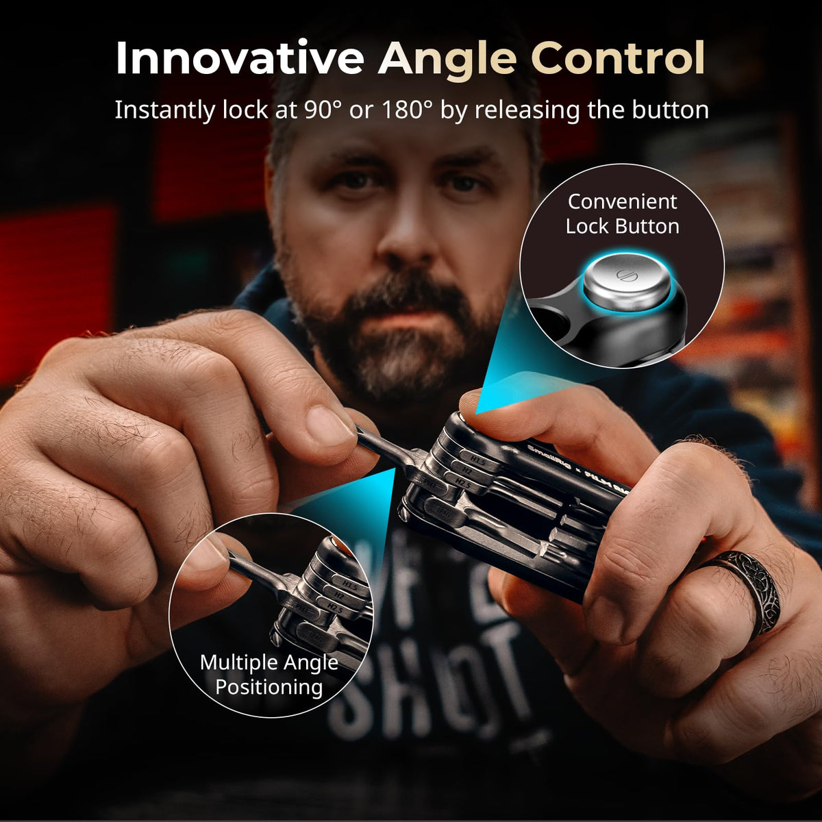 SmallRig x FILM RIOT folding mechanism with 90°/180° positions for fast changes.