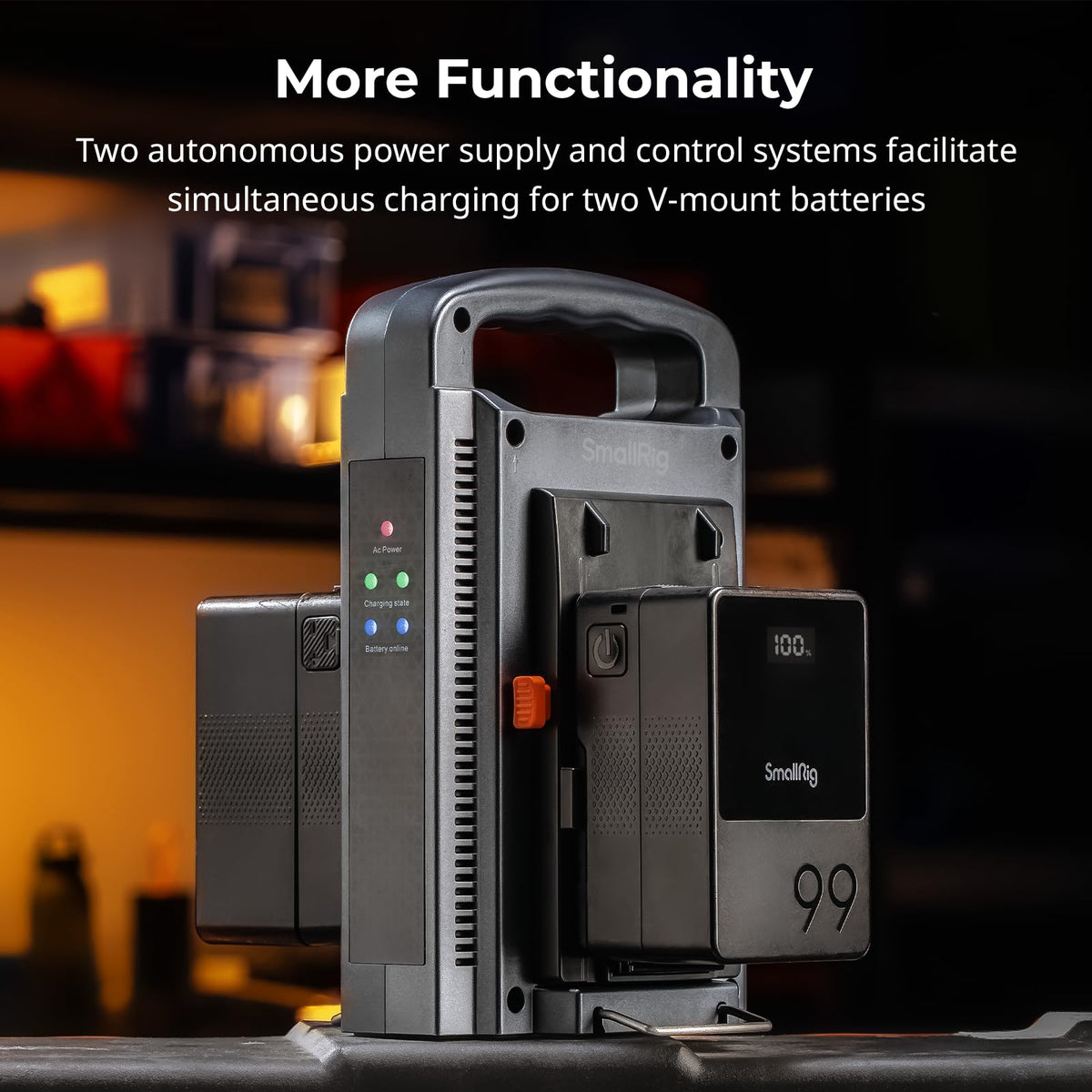 SmallRig V-Mount Charger back view with dual bays for simultaneous charging