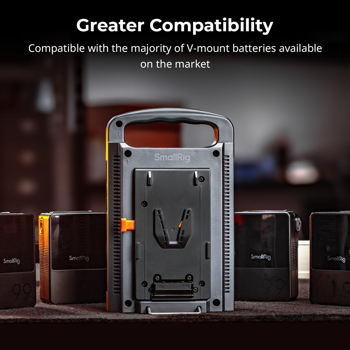 SmallRig V-Mount Charger dual battery bays in use on set