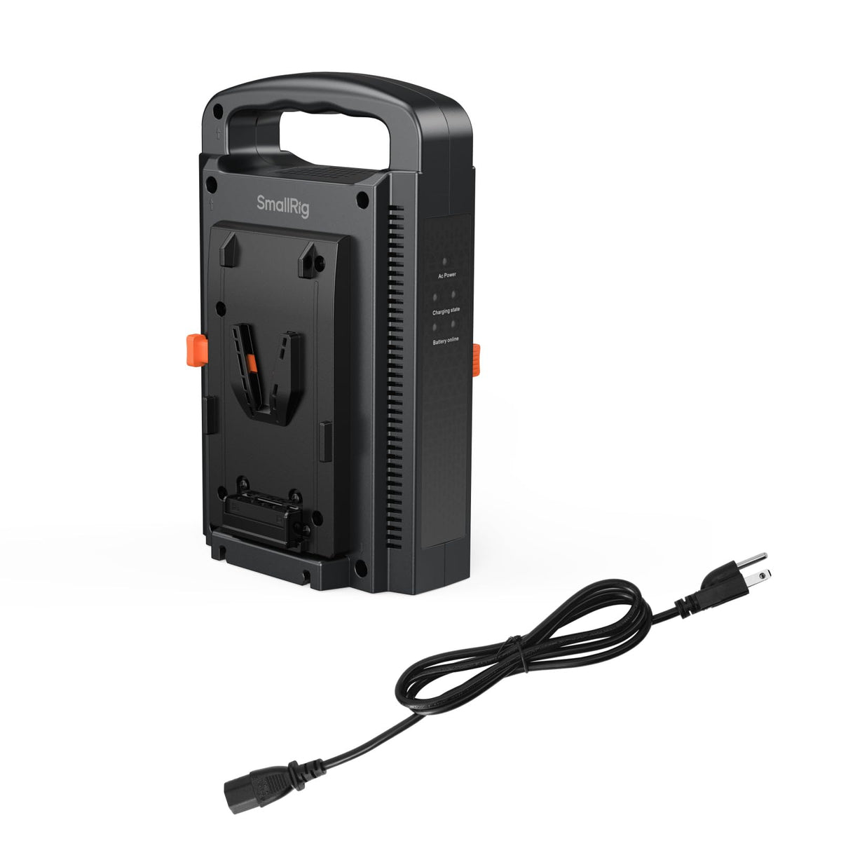 SmallRig V-Mount Charger front view shows dual channels for on-set power