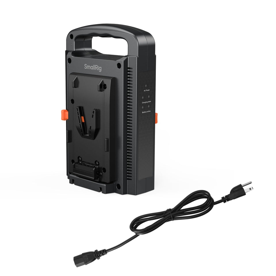 SmallRig V-Mount Charger front view shows dual channels for on-set power