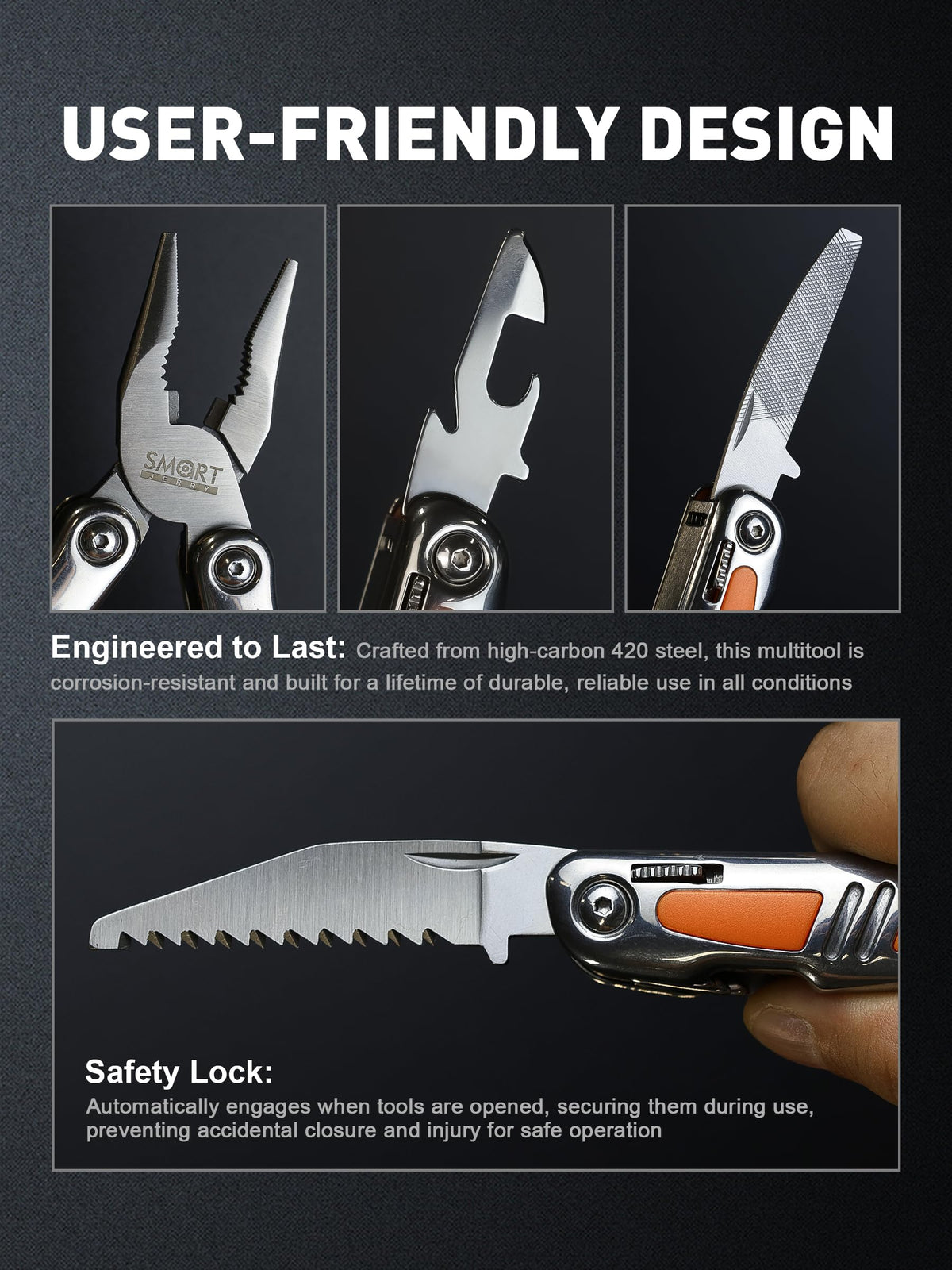 SMART JERRY safety lock engaged for precise cutting during use