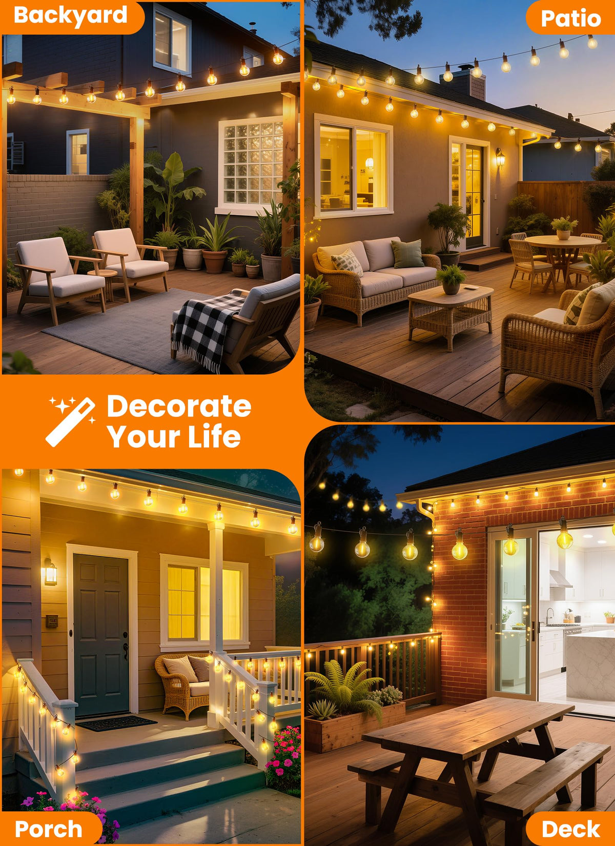 SmartDawn G40 LED bulbs create inviting warm illumination.