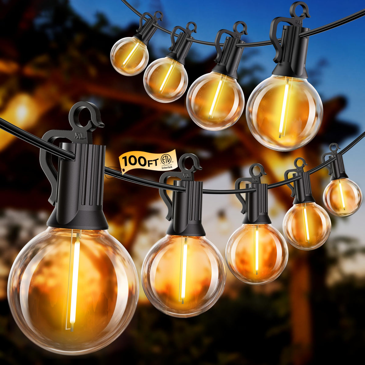 SmartDawn outdoor string lights 100ft give a warm patio glow.
