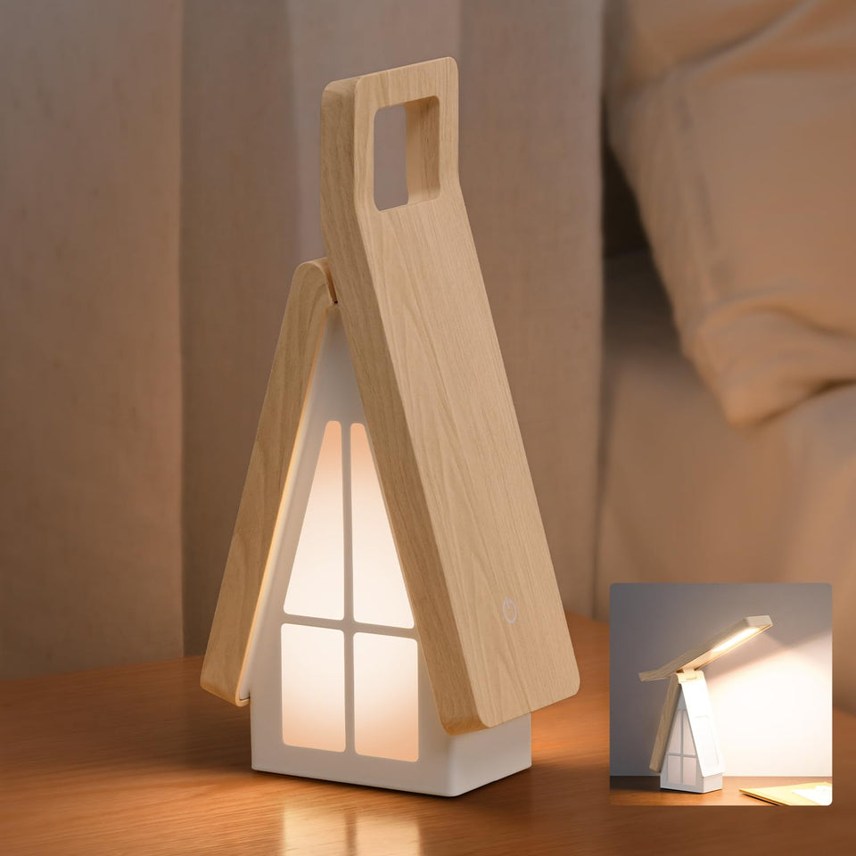 Smarterior bedside lamp with house design emits gentle ambient light for tranquil bedrooms.