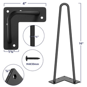 SMARTSTANDARD 16-inch hairpin legs front view highlights sleek powder-coated finish