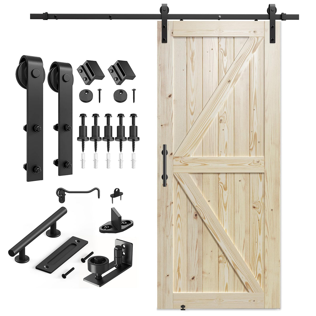 SMARTSTANDARD 36x84 barn door front view showing natural spruce wood for easy staining