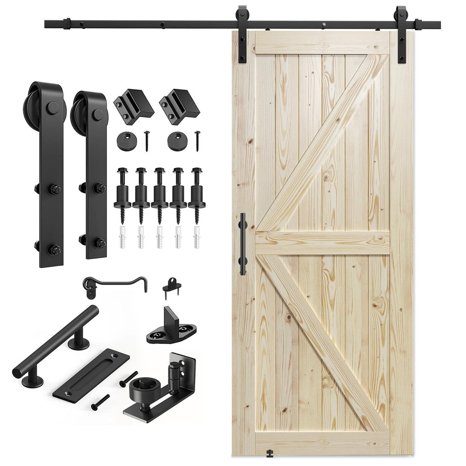 SMARTSTANDARD 36x84 barn door front view showing natural spruce wood for easy staining