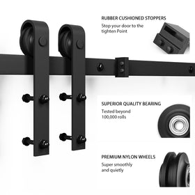 SMARTSTANDARD modern barn door hardware pack fits 48-inch wide doors securely.