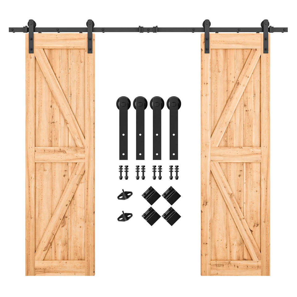 SMARTSTANDARD 8.2 ft double barn door track shows durable carbon steel construction for lasting use.