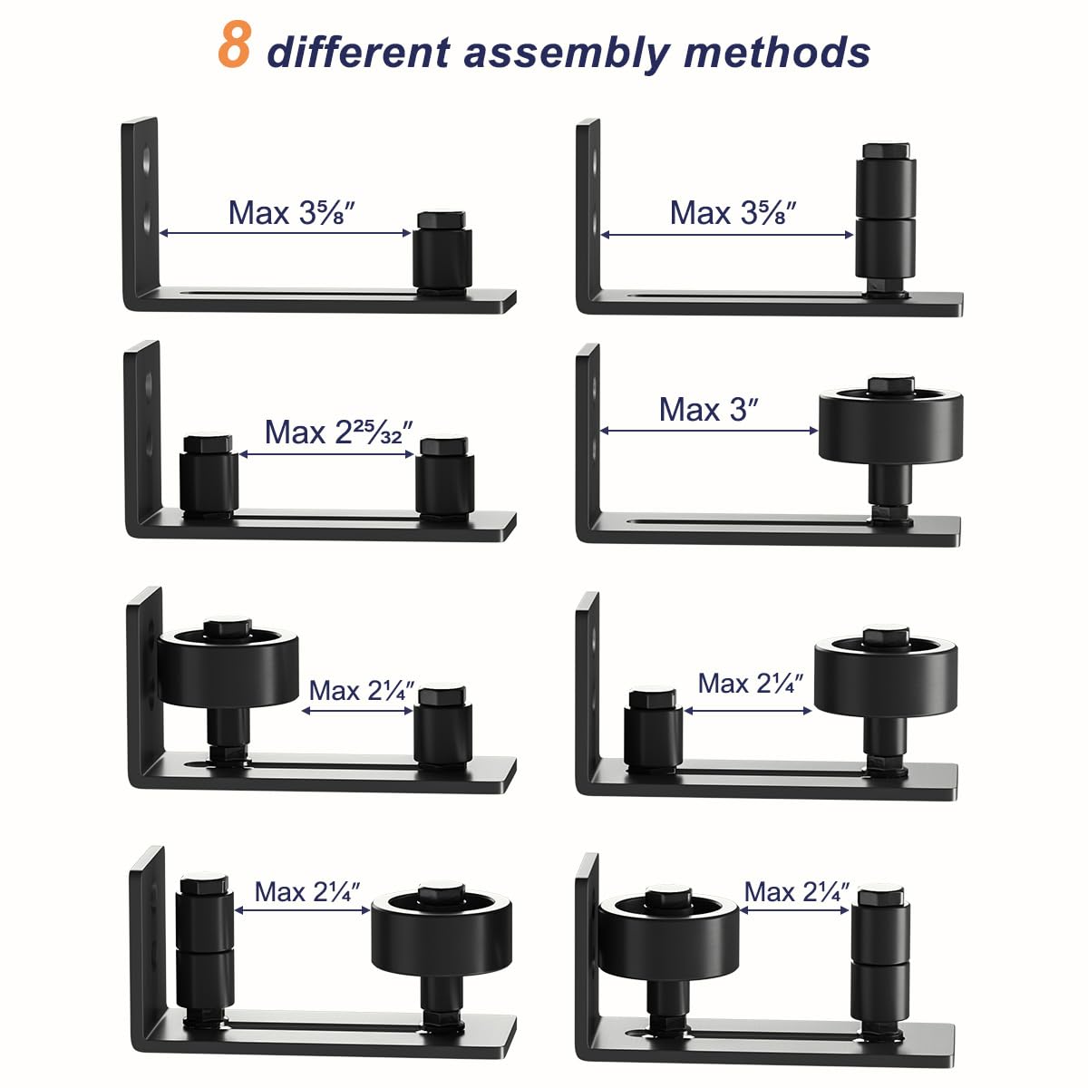 Eight setup options for SMARTSTANDARD guide fit various door sizes.