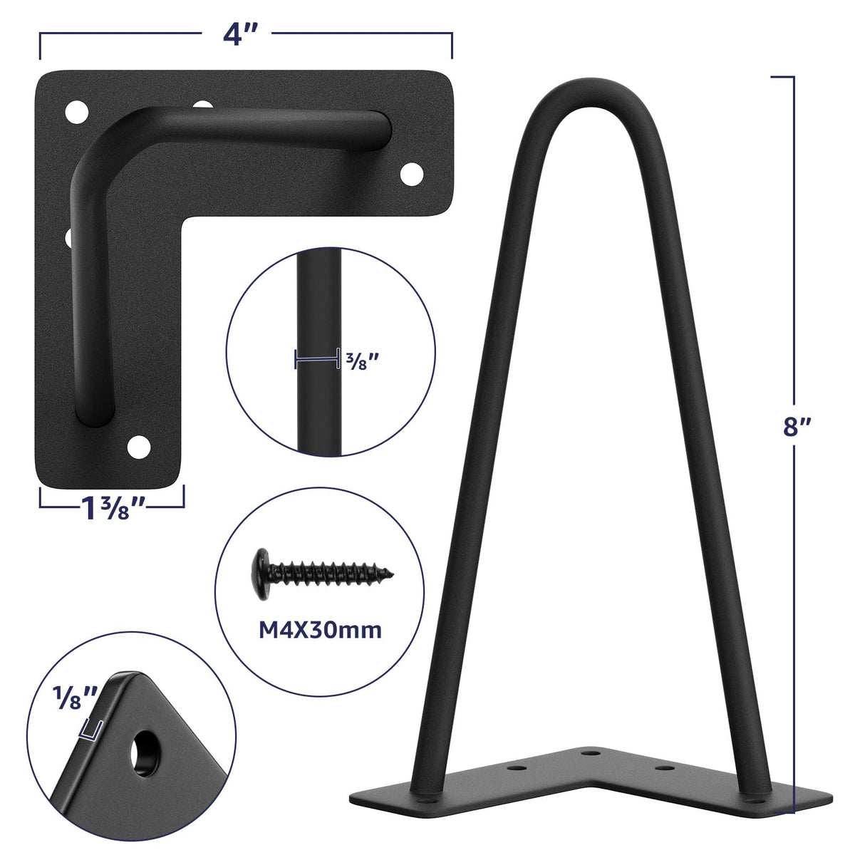 SMARTSTANDARD 8in hairpin leg side view highlights sleek profile for furniture upgrades.