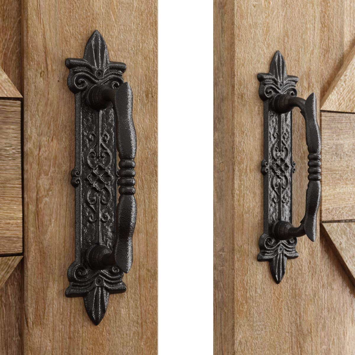SMARTSTANDARD heavy-duty 9in door handle set with black antique finish for sliding doors.