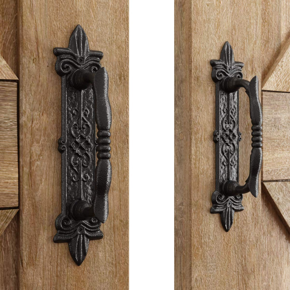 SMARTSTANDARD heavy-duty 9in door handle set with black antique finish for sliding doors.