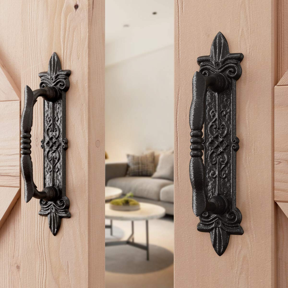 Rustic carved pull elevates interior or exterior doors with timeless charm.