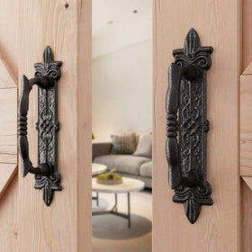 Rustic carved pull elevates interior or exterior doors with timeless charm.