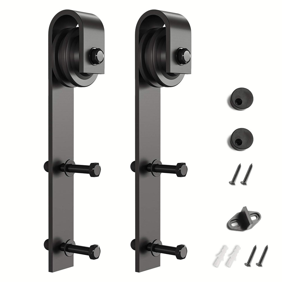 SMARTSTANDARD sliding barn door hangers black two piece for sturdy smooth operation