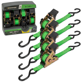 SMARTSTRAPS retractable ratchet strap in action for fast secure vehicle or equipment tie-down