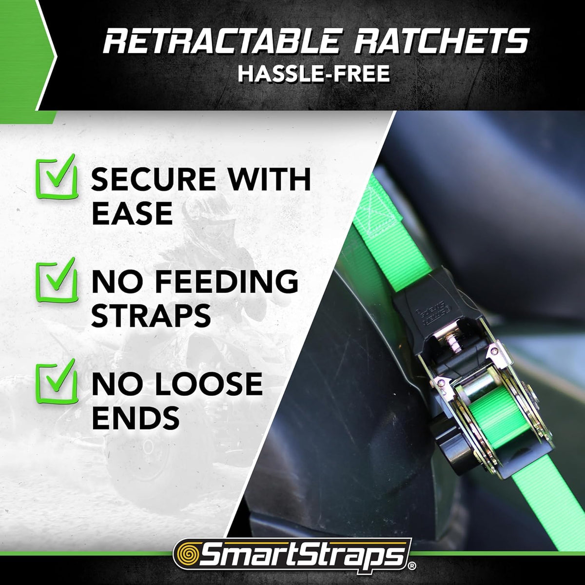 SMARTSTRAPS self-retracting tie-down eliminates loose ends for cleaner cargo areas