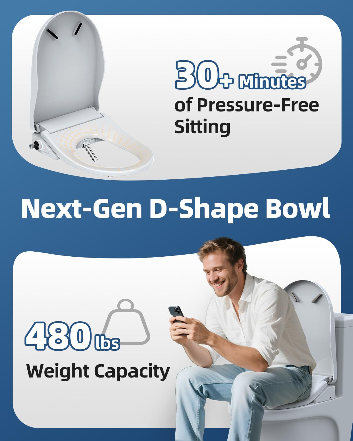 SmartWhale silent mode offers private, quiet cleansing.