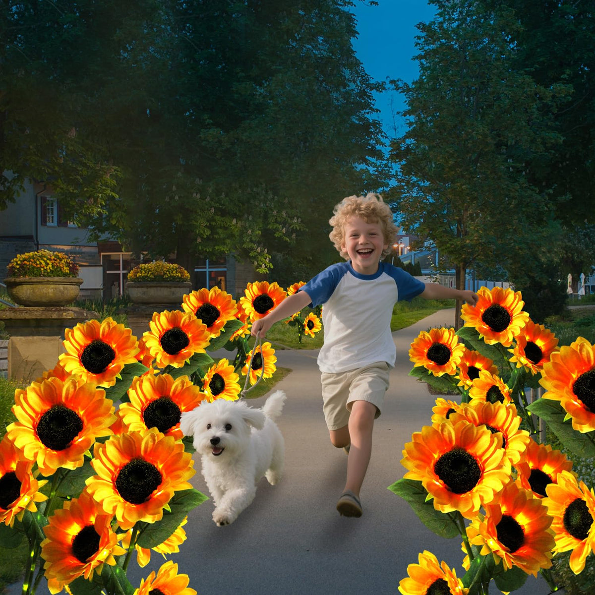 SmileFlowers Sunflower Solar Lights with color-changing modes create a magical outdoor mood.