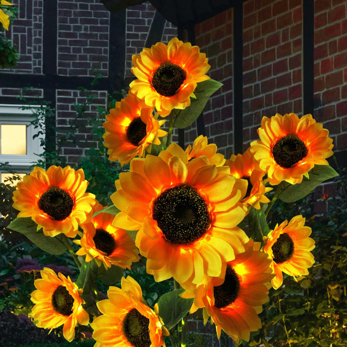 SmileFlowers Sunflower Solar Lights illuminate your outdoor garden with warm ambiance.