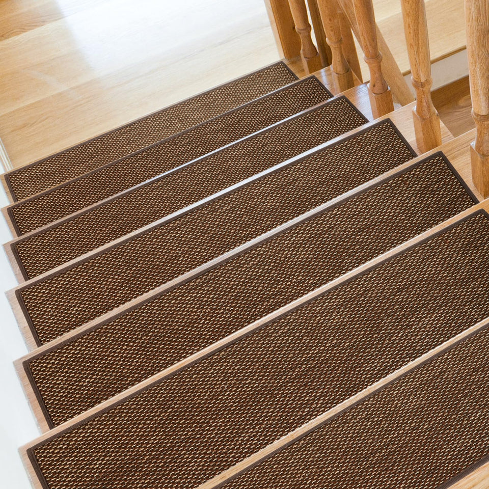 SMILOOL stair treads on wood stairs provide secure anti-slip grip for families