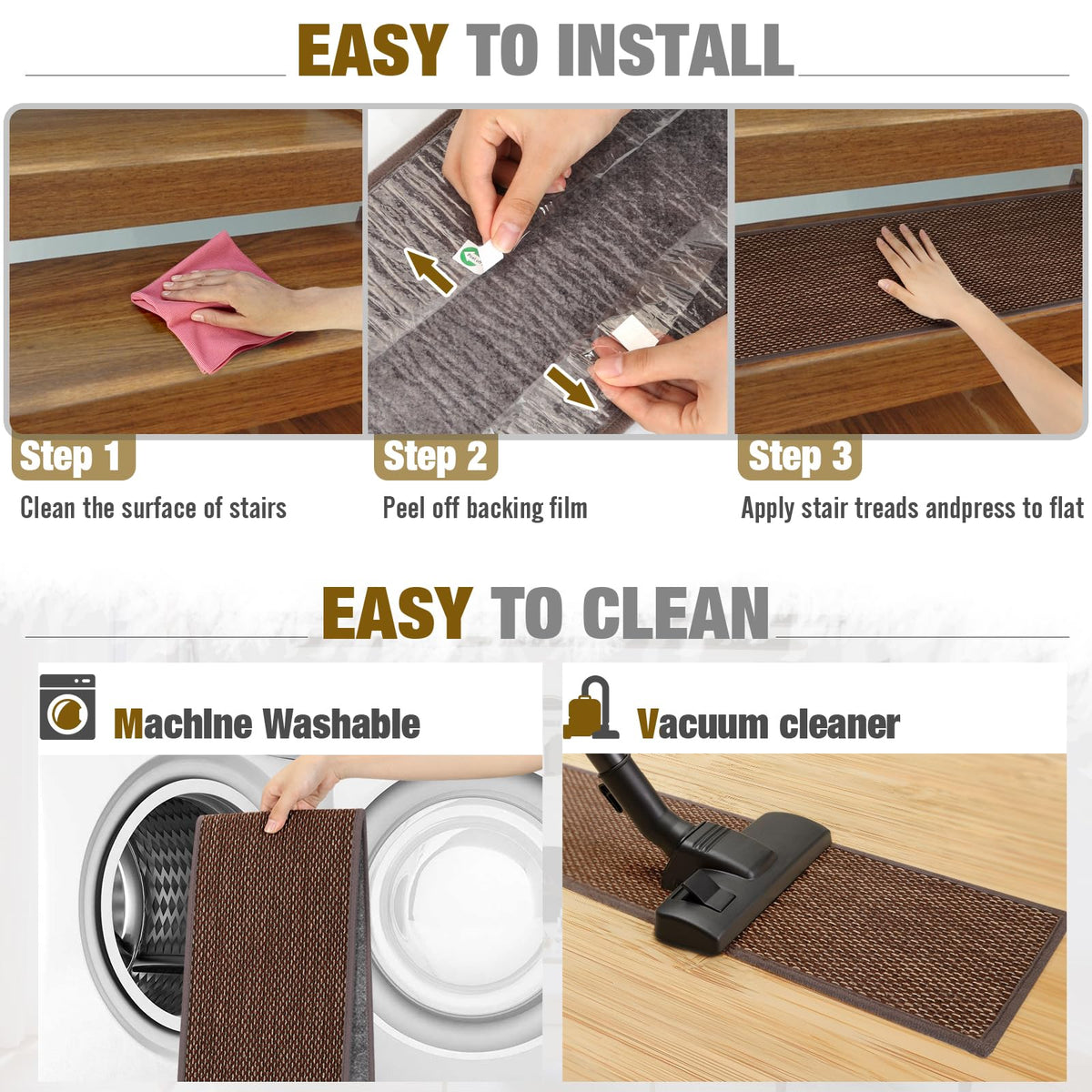 SMILOOL stair treads reduce footstep noise on wooden stairs