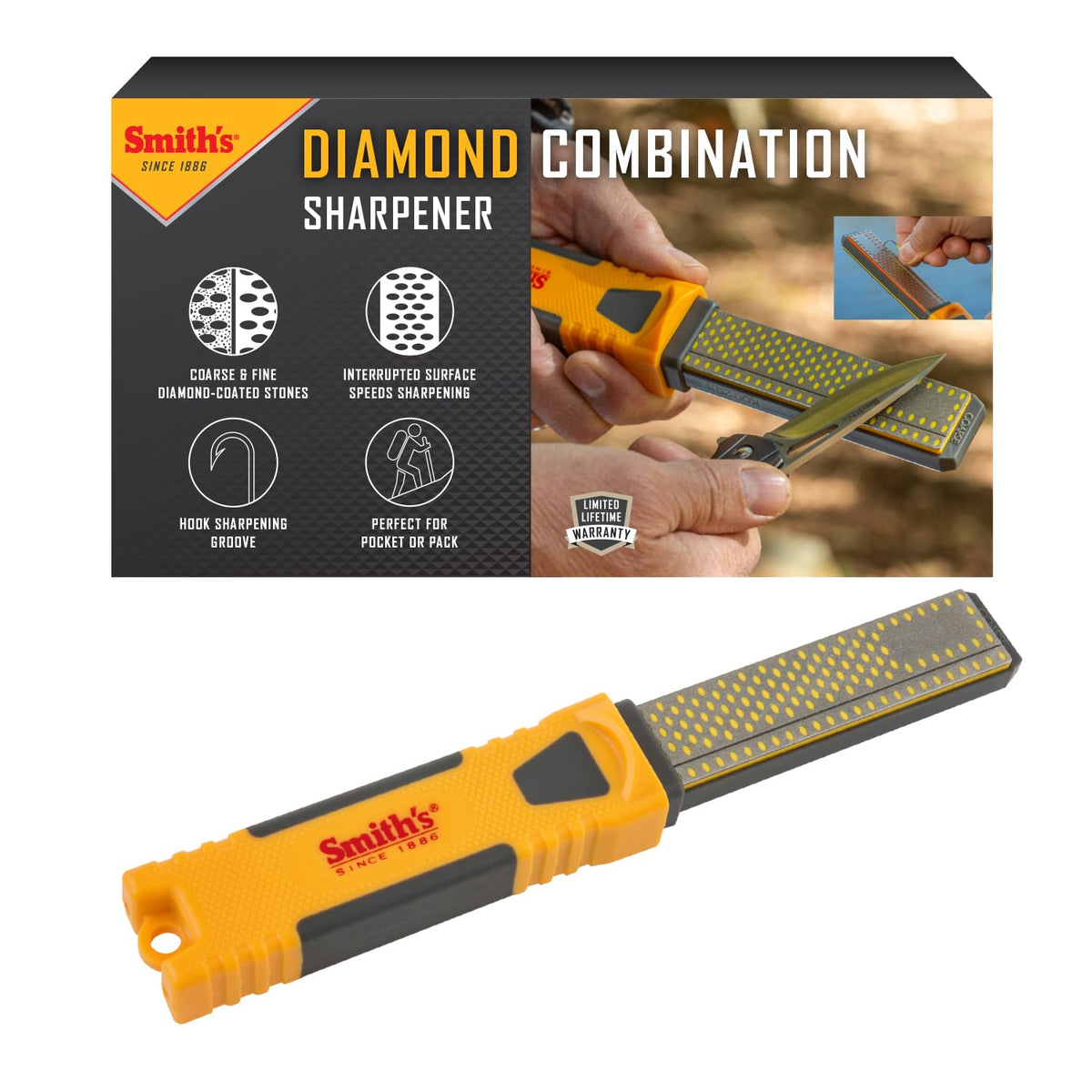 Smith's DCS4 two-stage diamond sharpener for fast field sharpening.