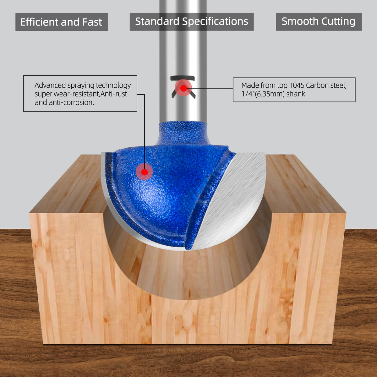SMJXTOP carbide-tipped router bit close-up highlighting sharp edge and long life