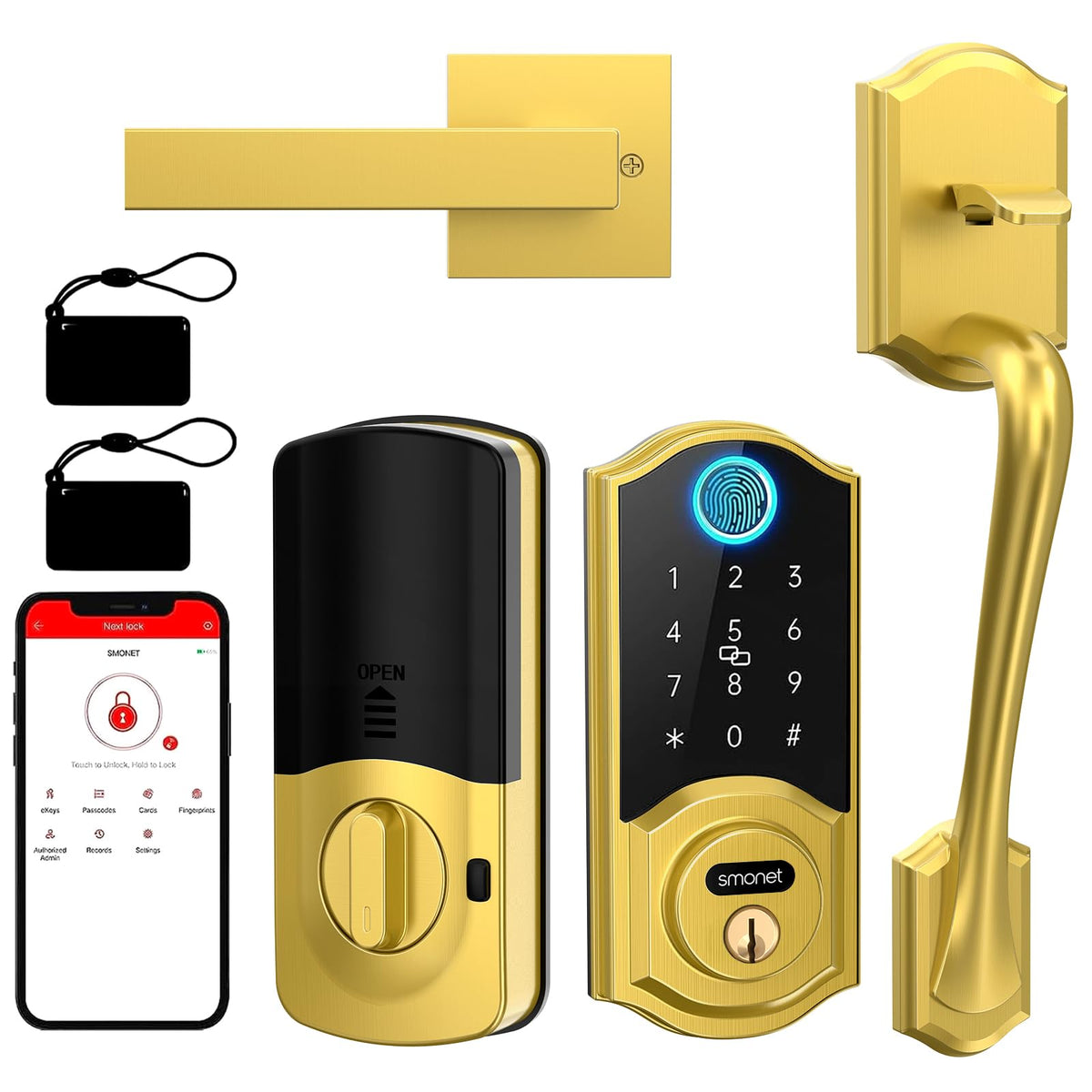 SMMONET smart lock front door with handle offers secure, stylish entry.