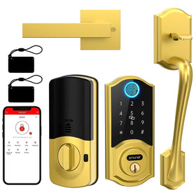 SMMONET smart lock front door with handle offers secure, stylish entry.
