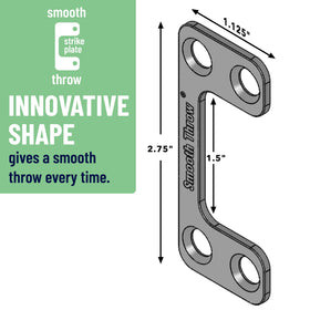 Smooth Throw exterior strike plate reduces drafts by ensuring proper bolt fit.
