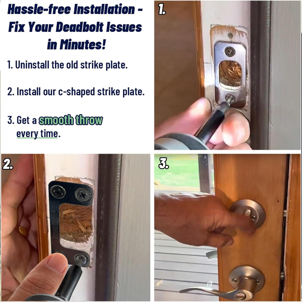 Smooth Throw smart lock–friendly strike plate supports reliable electronic locking.