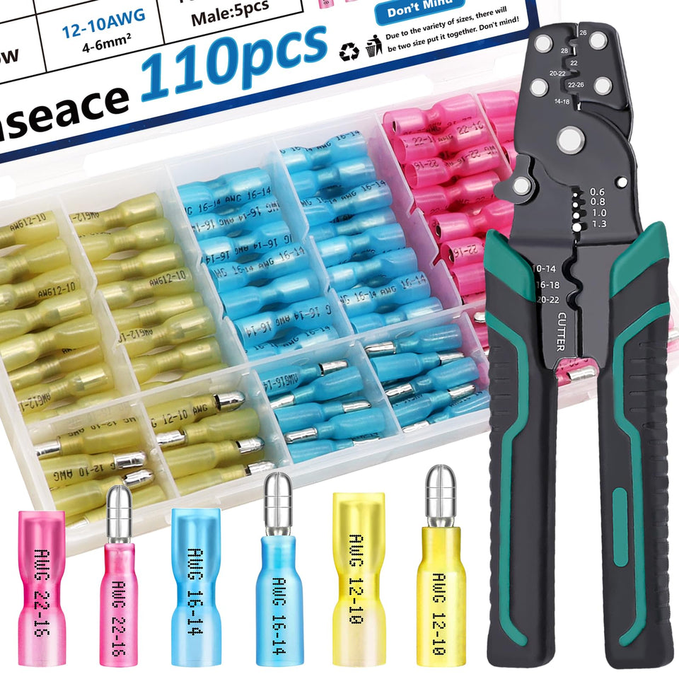 smseace 110pcs heat shrink bullet connectors kit for durable automotive wiring