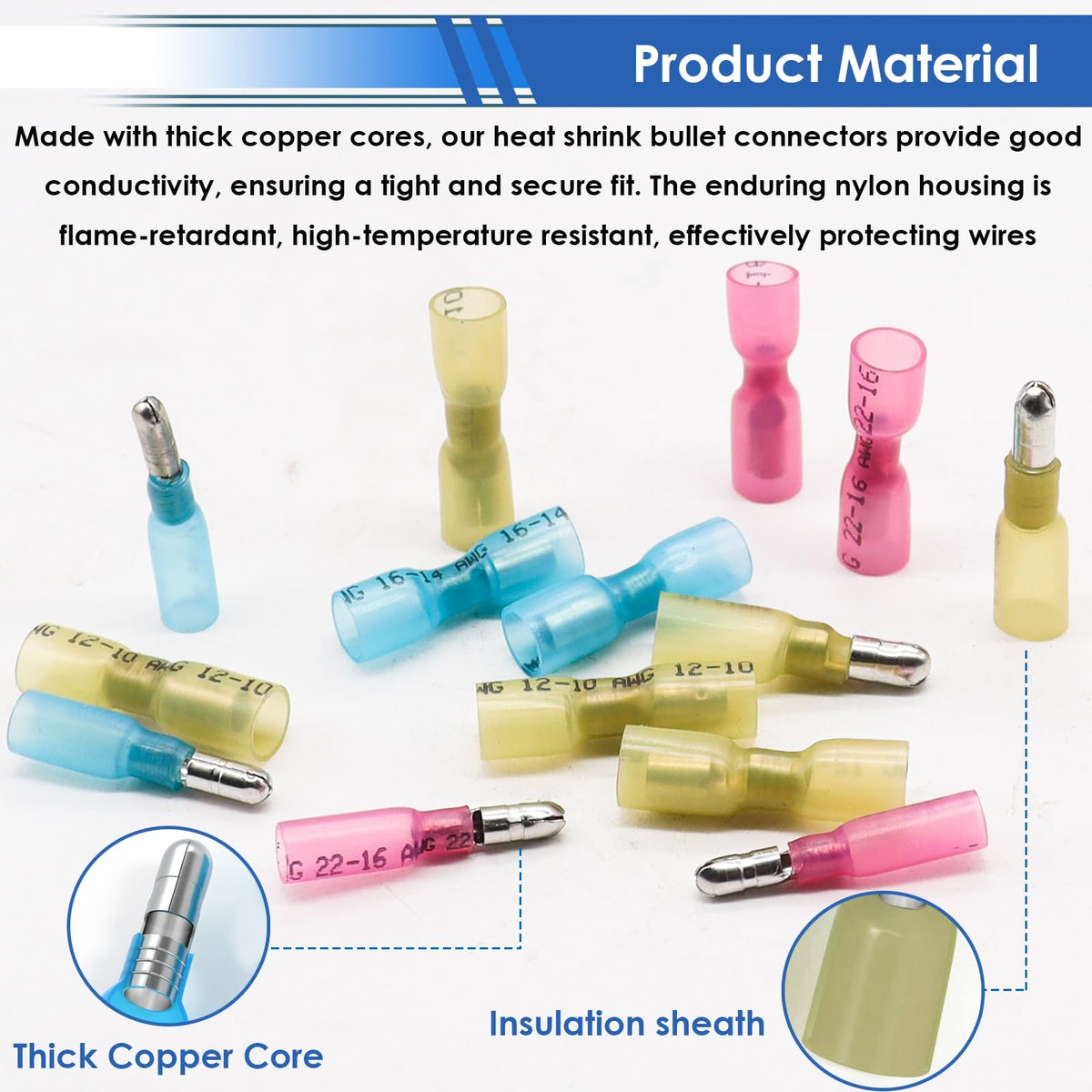 smseace 16-14awg bullet connectors suitable for versatile marine and automotive wiring