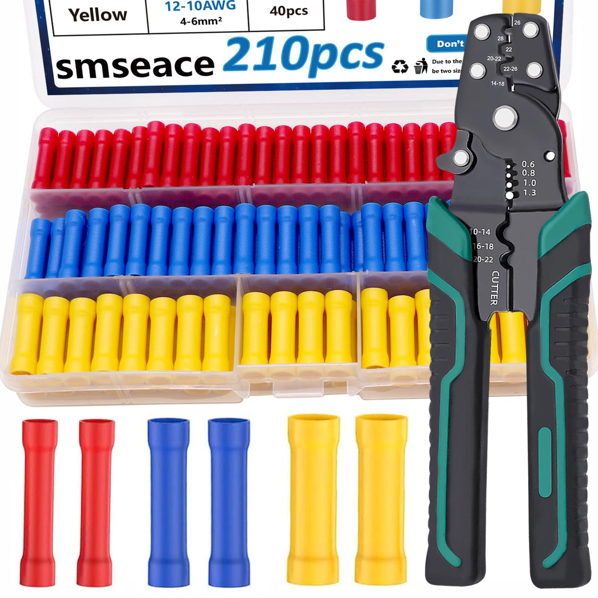 smseace 210pcs butt connectors with crimp tool for DIY wiring projects