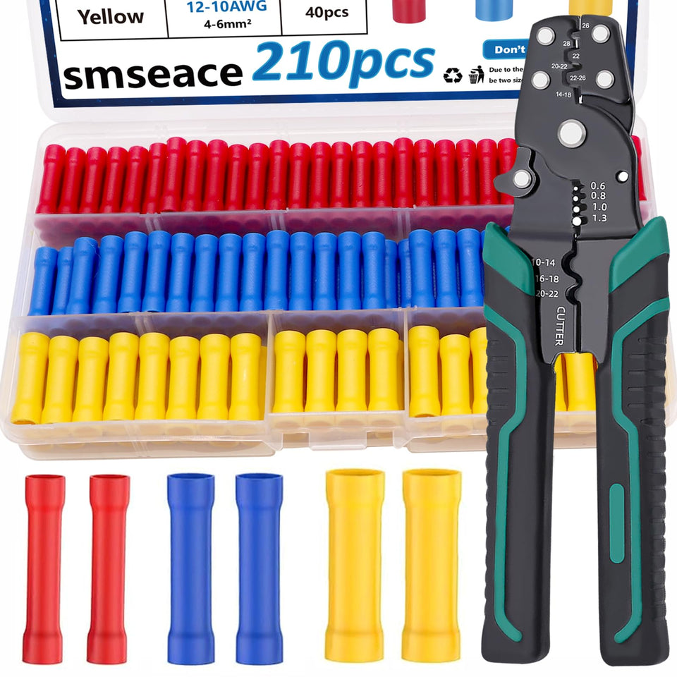 smseace 210pcs butt connectors with crimp tool for DIY wiring projects