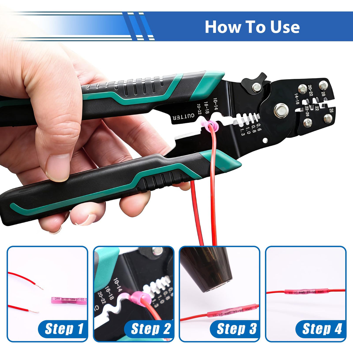 smseace crimping tool for heat shrink connectors with ergonomic grip