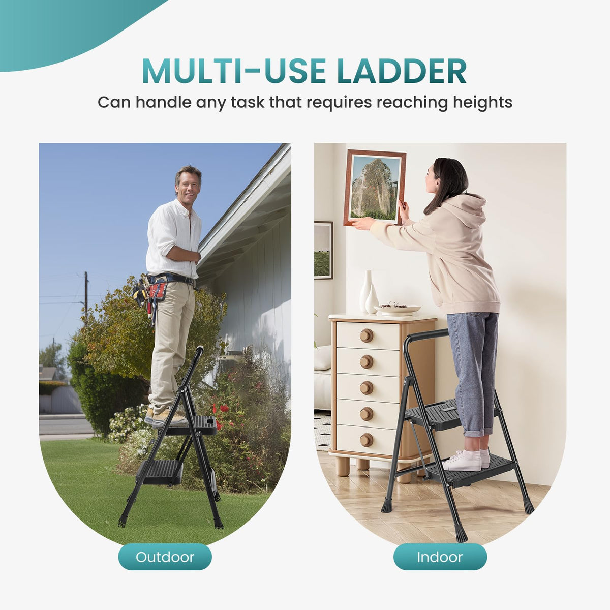 Smug Step Ladder supports 800lbs capacity for sturdy tasks.